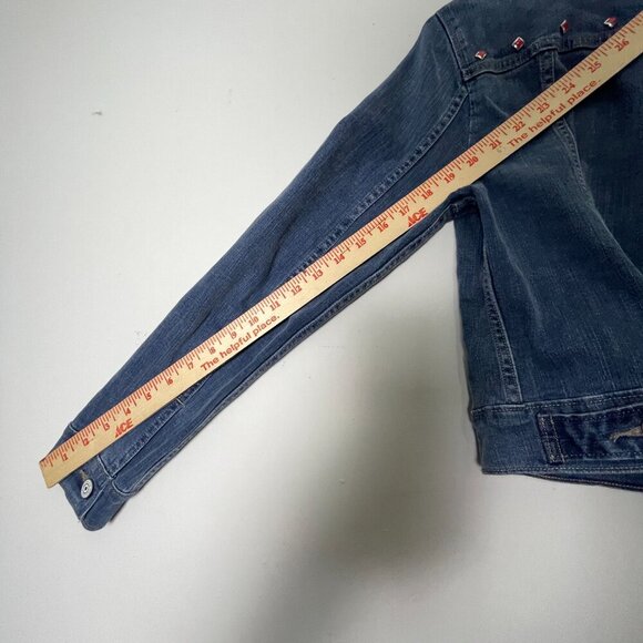 Levi's Denim Jacket Red Studded Embellished Jean Jacket Cropped Fit Small - Picture 7 of 12